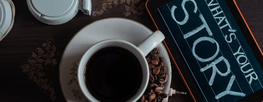 top view photo of coffee near tablet